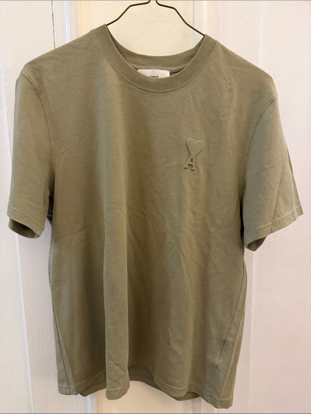 Ami Olive Green Embroidered Heart 'A' Short Sleeve Tee